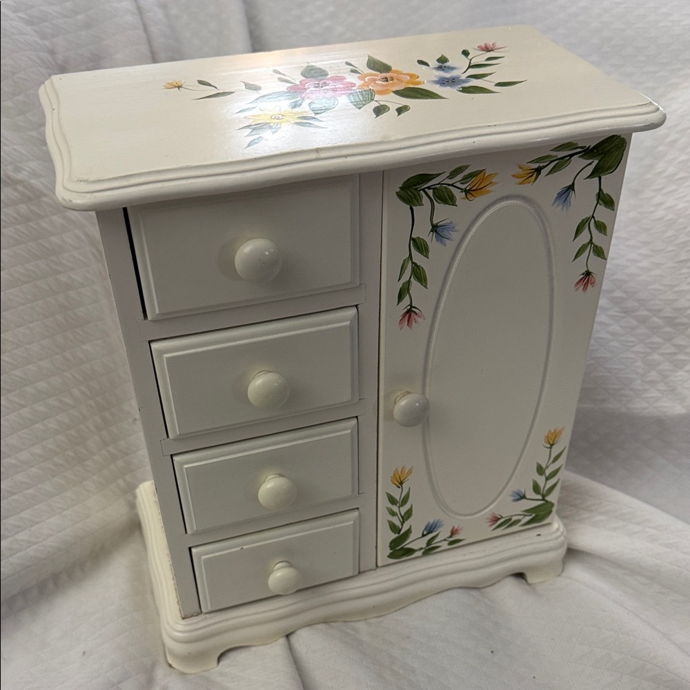 Vintage 1976 Hand-Painted Gunther Mele Wooden Floral Jewelry Armoire. Beautiful.